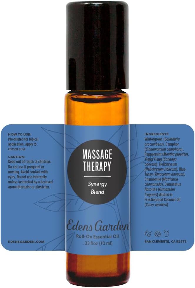 Edens Garden Massage Therapy Essential Oil Roll-On Blend - 100% Pure Premium Grade, Natural, Aromatherapy, Kid & Skin Safe, Pre-Diluted 10 ml (.33 fl oz)