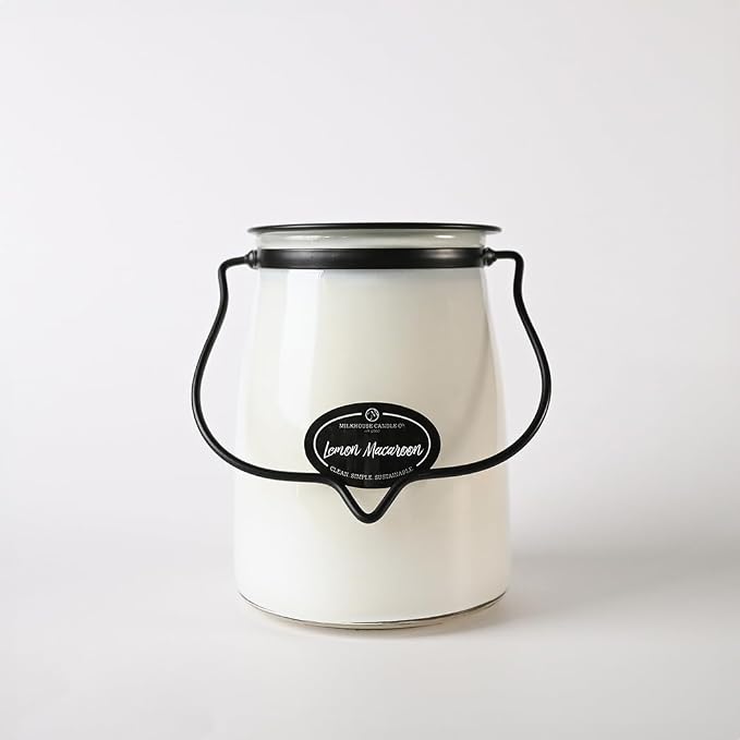 Milkhouse Candle Company Lemon Macaroon Soy Candle - Vanilla | Lemon | Citrus Scented - 22 oz Butter Jar with Lid, 120+ Hour Burn Time, Made in the USA