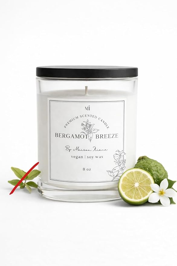 Bergamot Scented Candle | Soy Wax 8 oz Jar | Highly Scented Candles for Home | Long Lasting Aromatherapy | Decorative Gift for Women | Minimalist Room Decor
