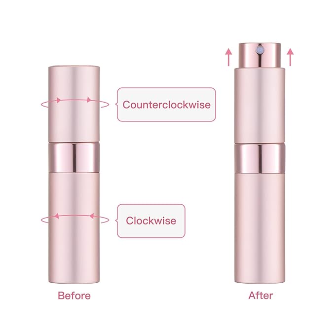 Tekson 8ml Travel Perfume Atomizer Refillable, Mini Cologne Spray Bottle Empty, Small Aftershave Portable Sprayer for Liquid Dispenser (Pink&Purple)