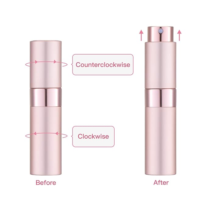 Tekson 8ml Travel Perfume Atomizer Refillable, Mini Cologne Spray Bottle Empty, Small Aftershave Portable Sprayer for Liquid Dispenser (Pink&Gold)