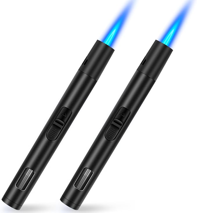LcFun 2 Pack Torch Lighters Refillable Butane Lighter with Visible Fuel Window, Windproof Adjustable Jet Flame Long Lighters Matches for Candle, Grill, BBQ, Camping, Fireworks (Butane NOT Included)