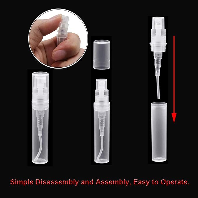 20 Pcs Mini Clear Plastic Spray Bottle Set (2ml, 3ml), With 20 Plastic Transfer Pipettes and 10 Funnels, Refillable Empty Travel Bottle Kit for Perfume, Essential Oils, Travel (50PCS)