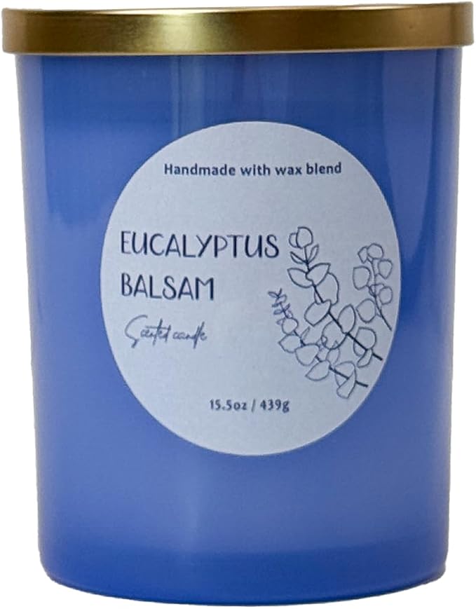 Eucalyptus Balsam Scented Candle 15.5oz Large – CW Studio Color-Sprayed Glass Jar, Fresh Spa Forest Aroma – Long Burn Gift Candle for Living Room, Mother's Day & Housewarming – 70-80 Hour Burn