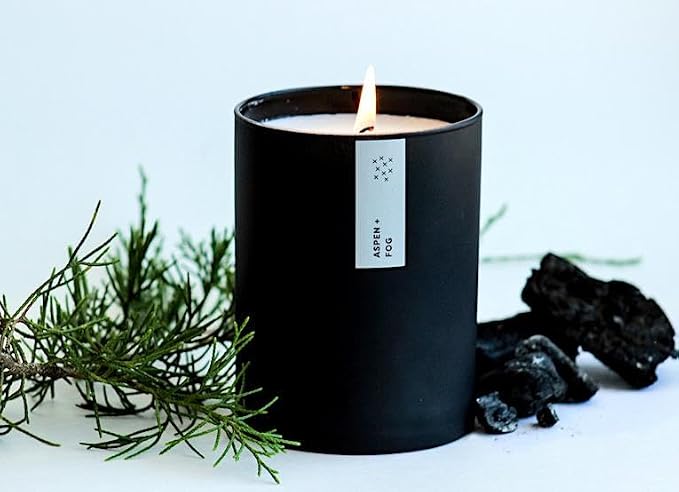 Calyan Wax Co. Aspen & Fog Scented Candle - 75 Hour Burn - Luxury Clean Soy Wax Candles - Long Lasting Black Tumbler Jar Candle for Home - 10.2oz