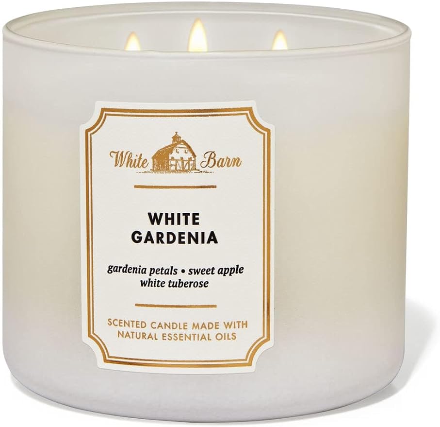 Bath & Body Works, White Barn 3-Wick Candle w/Essential Oils - 14.5 oz - New Core Scents! (White Gardenia)