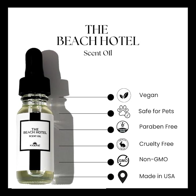 Hotel Inspired Home Perfume Collection -The Beach Hotel– Premium Essential Oil Blend (15mL/0.5 fl Oz) Aroma with Coconut, Freesia & Pear | Long-Lasting, Dropper for Diffuser | Made in USA