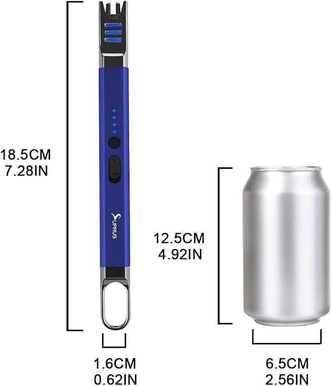 SUPRUS Candle Lighter Electric Arc Lighter Windproof Flameless USB Rechargeable Lighter with LED Light for Candle Camping BBQ Cooking (Blue)
