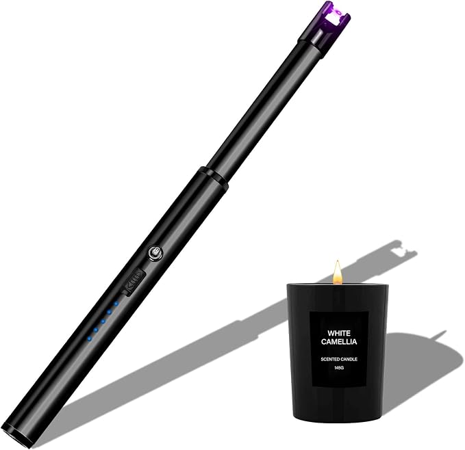Electric Candle Lighter Windproof USB Rechargeable Flameless Long Neck Lighter for Candles Gas Stove Fireplace BBQ Kitchen Grills (Black)