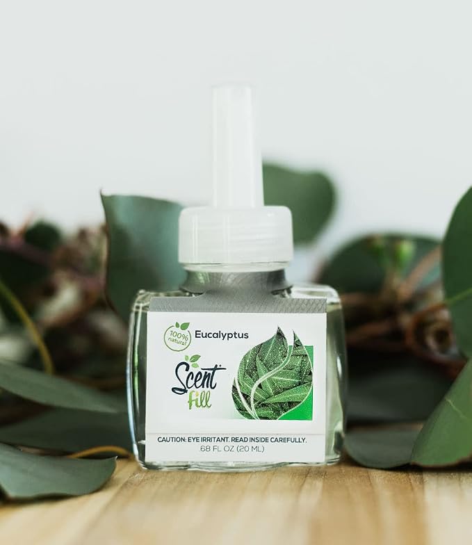 Scent Fill 100% Natural Eucalyptus Plug in Refills Air Freshener, Scented Oil Refills, 4 Refills & Diffuser