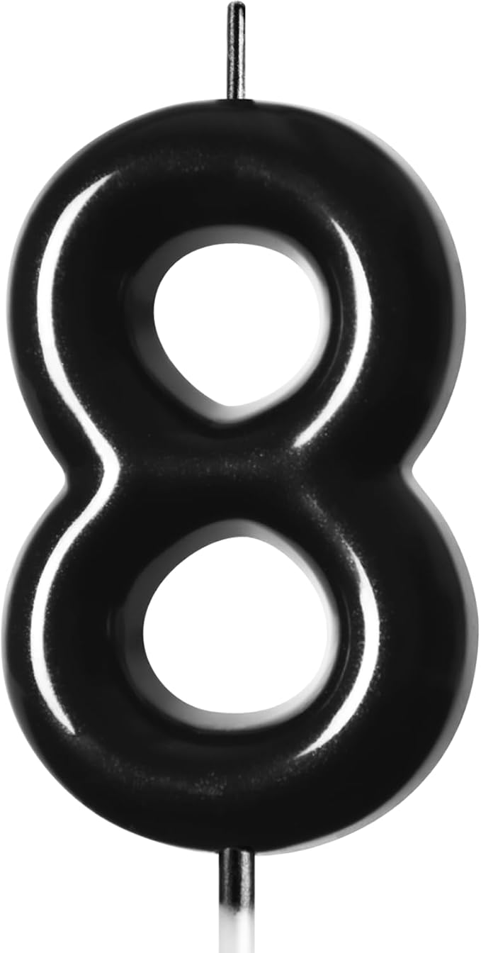 2.76“ Large Black 8 Birthday Candle, 8 Candle for 8th Birthday Boy, Number 8 Candle for Boys Black Theme Birthday Party Decorations, Black Birthday Candles for Notorious One Birthday Decorations