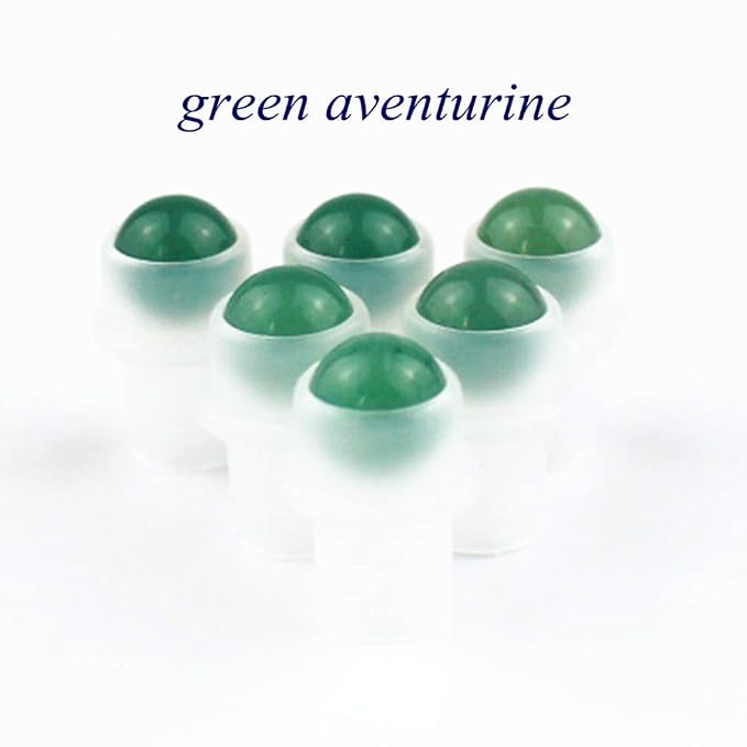 5 Pack 10ml Clear Roll On Bottles With Natural Chakra Crystal Chips for Essential Oils,Perfume Glass Roller Bottles Container Bamboo Lid,Crystal Roller,Pipette&Opener Included (Green Aventurine)