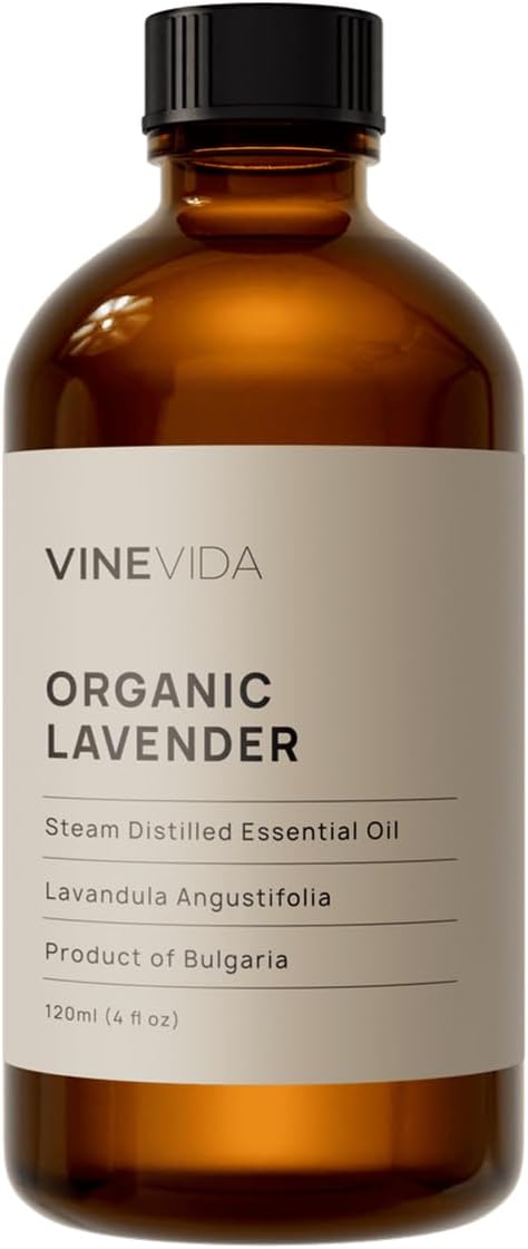 VINEVIDA Organic Lavender Essential Oil 4 oz - Undiluted, DIY Candle Scents for Candlemaking, Bulk for Soap Making
