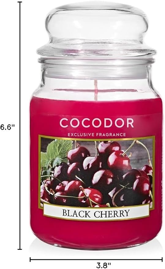 COCODOR Candle Black Cherry Scented, Large Glass Jar 18oz Wick Candle, 110 Hours of Burn Time