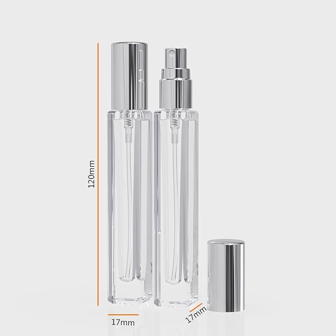 5PCS Cologne Atomizer Empty, 10ML Mini Perfume Bottles Refillable With Dispenser Tools, Pocket Spray Bottle for Travel and Sample Container (Transparent+Silvery Cap)