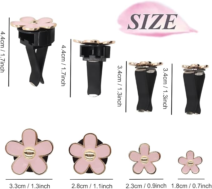 ORIESSE Flowers Car Accessories,4pcs Pink Daisy Air Vent Clips Car Air Freshener,4 Sizes Light Pink Flower Vent Clips Car Decor for Women,Refillable Diffuser
