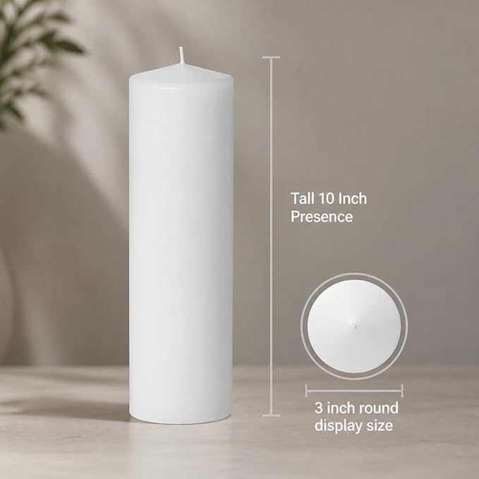 yummi 3" x 10" White Round Pillar Candles - 3 per Pack