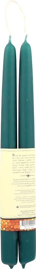 Big Dipper Wax Works Teal Blue Hand-Dipped Beeswax Taper Candles – 12” x 7/8”, 2-Pack, 100% Pure Beeswax, Long Burning, Clean, Cotton Wick, Handmade in USA, Home Décor & Wedding Candles