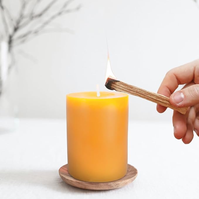 DEYBBY 3x4 inch Natural Beeswax Pillar Candle for Women, Smokeless Dripless Pure Organic Beeswax Candle with Natural Scent for Blackout Home Decoration Bath Relaxation（Yellow）