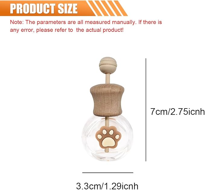 2PCS Car Diffuser Bottle with Vent Clip, Refillable Empty Glass Bottle for Essential Oil, Cute Paw & Flower Air Outlet Trim Clip, Auto Interior Decoration Accessory for Cars Office (Paw)