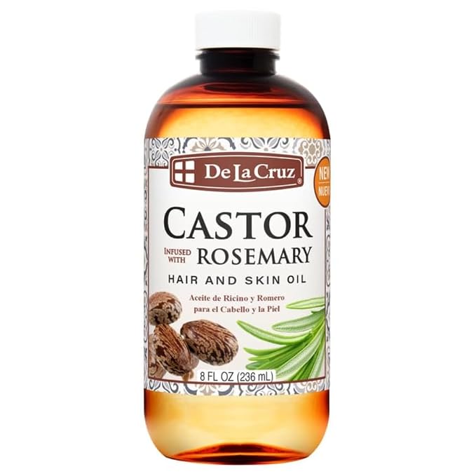 De La Cruz® Castor Infused with Rosemary Essential Oil, Hair and Skin Oil Blend 8 FL. OZ. (236 mL)