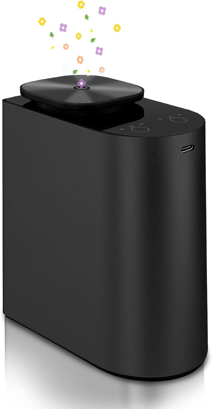 Waterless Essential Oil Diffuser with 8 Color LED Night Light, 3 Mist Levels & Timers, Portable Rechargeable Aromatherapy Diffuser for Home Car Room Studio Office, Metal (Black-100)