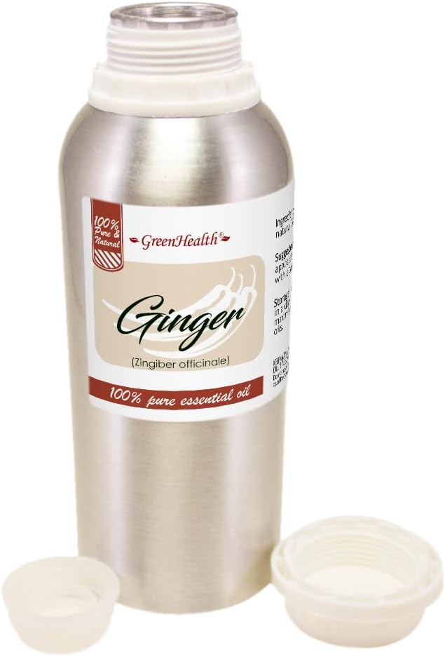 Ginger Essential Oil – 8 fl oz (237 ml) Aluminum Bottle w/Plug Cap – 100% Pure Essential Oil – GreenHealth