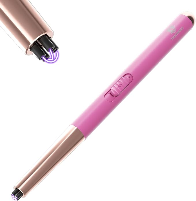 Electric Candle Lighter USB Rechargeable with Safety Lock & LED Display, Windproof Flameless Pink Lighter for BBQ, Camping, Kitchen, Gifts for Women Men(Summer Pink)