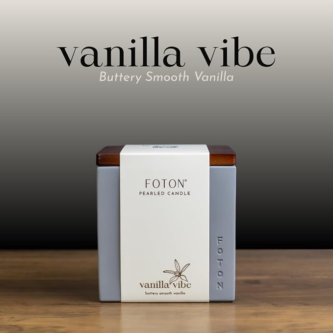 Foton Pearled Candle Le Cube Concrete Vase Set 16 Oz - Vanilla Vibe Scented - Refillable Jar Scented Candle Sand with 15 Wicks - Natural Non-Toxic Decorative Candles for Home