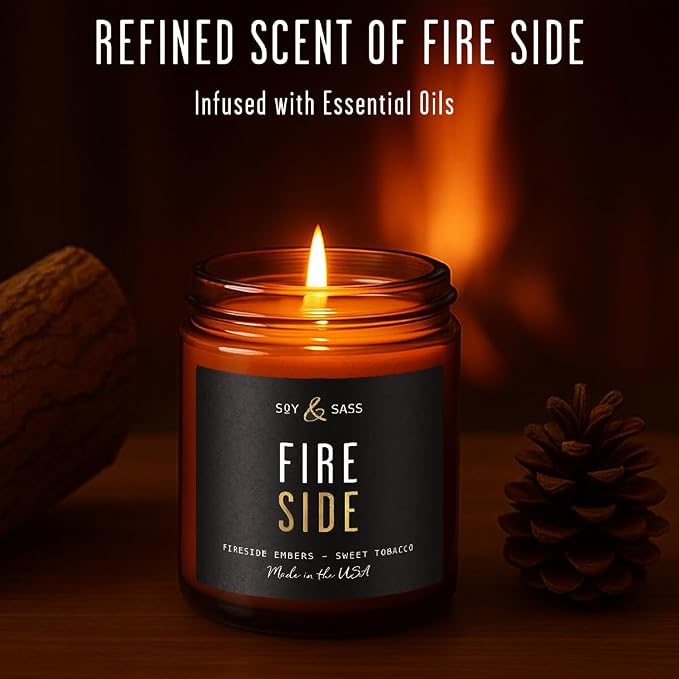 Campfire Wood Fireside Candle I Scented Black Candles for Men or Women - Woodsy, Smores & Campfire Soy Wax Mens Fire Candle - Infused w/Essential Oils |Long 50Hr Burn, 9oz I Non Toxic I Made in USA