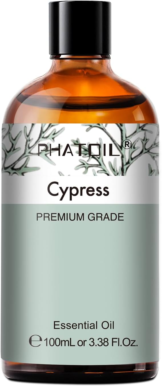 Cypress 3.38fl.oz Essential Oil, PHATOIL Aromatherapy Essential Oils for Diffuser, Humidifier, Perfect for DIY Soap, Candle, Bath Bombs Making(100ml)