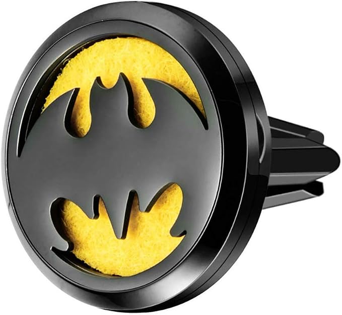 Wild Essentials Black Chrome Bat Essential Oil Car Vent Diffuser, Stainless Steel Locket Pendant with 8 Color Refill Pads, Customizable Color Changing Air Freshener for Aromatherapy