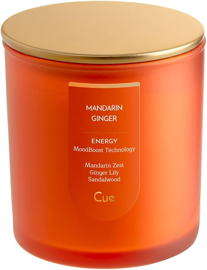 CUE Scented Candle |MoodBoost Essential Oils |OpenWick Clean Burning Candle | Soy Coconut Wax Blend | Candle for Home | Gift |Extended Burn Time (8.5oz, Mandarin Ginger)
