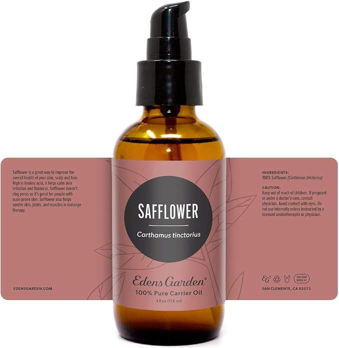 Edens Garden Safflower Carrier Oil- 100% Pure Premium Cold Pressed & Hexane Free, Natural Moisturizer for Face, Skin, Body, Hair, Scalp, Lips & Nails- for Diluting Essential Oils 118 ml (4 fl oz)