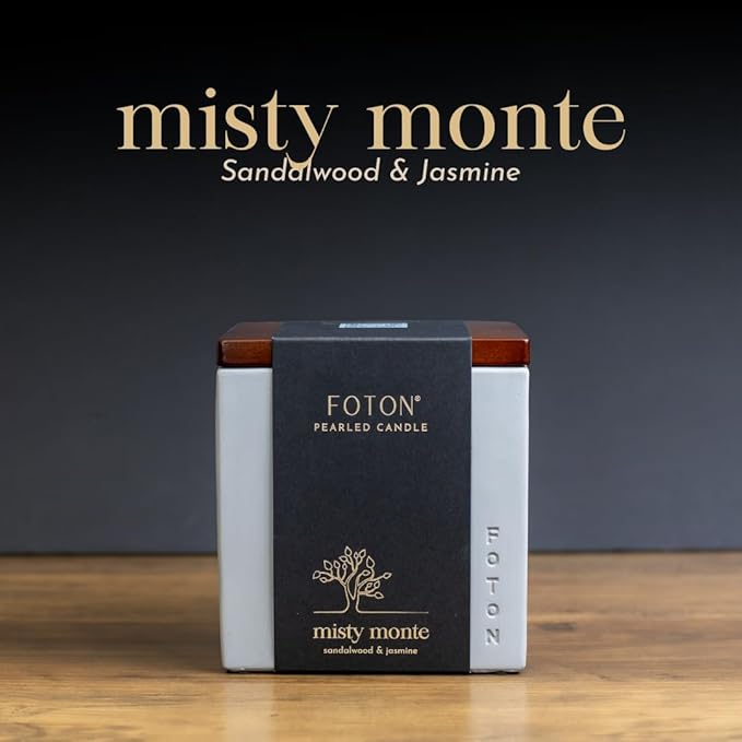 Foton Pearled Candle Le Cube Concrete Vase Set 16 Oz Square - Misty Monte Scented - Refillable Jar Scented Candle Sand Wax with 15 Wicks - Natural Non-Toxic Decorative Candles for Home