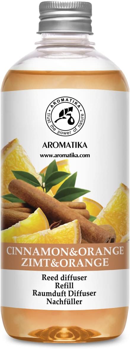 Cinnamon - Orange Diffuser Refill 17 Fl Oz - Intensive - Fresh & Long Lasting Fragrance - Good for Aromatherapy - SPA - Christmas Scent - Scented Diffusers - Home Fragrance - Reed Diffuser Refill