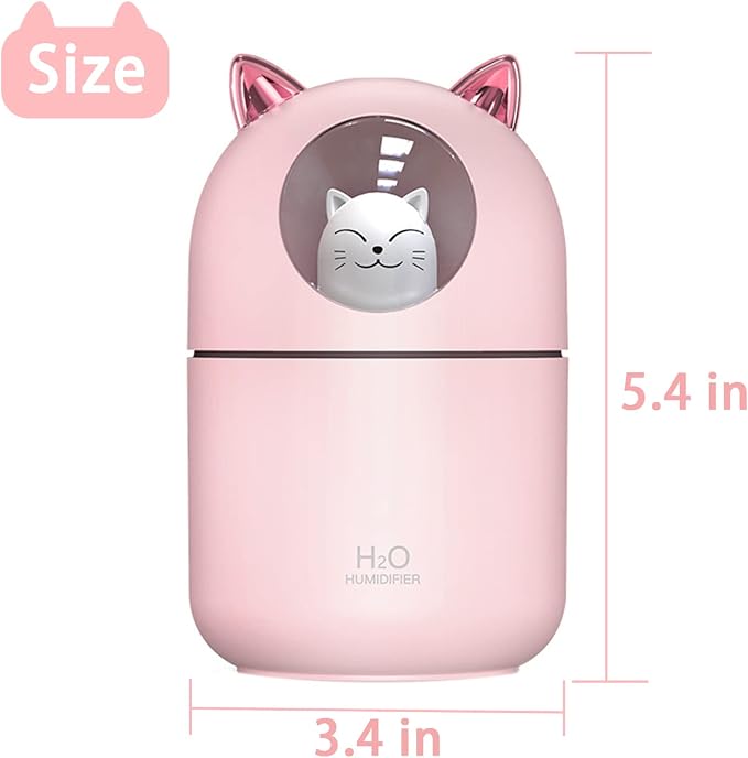 Small Humidifier Cute Portable Cool Mist with 12 Pcs Humidifier Sticks 7 Color Night Light USB Air for Bedroom Office Desk Car Travel (Pink+12 Filter Cotton Sticks)