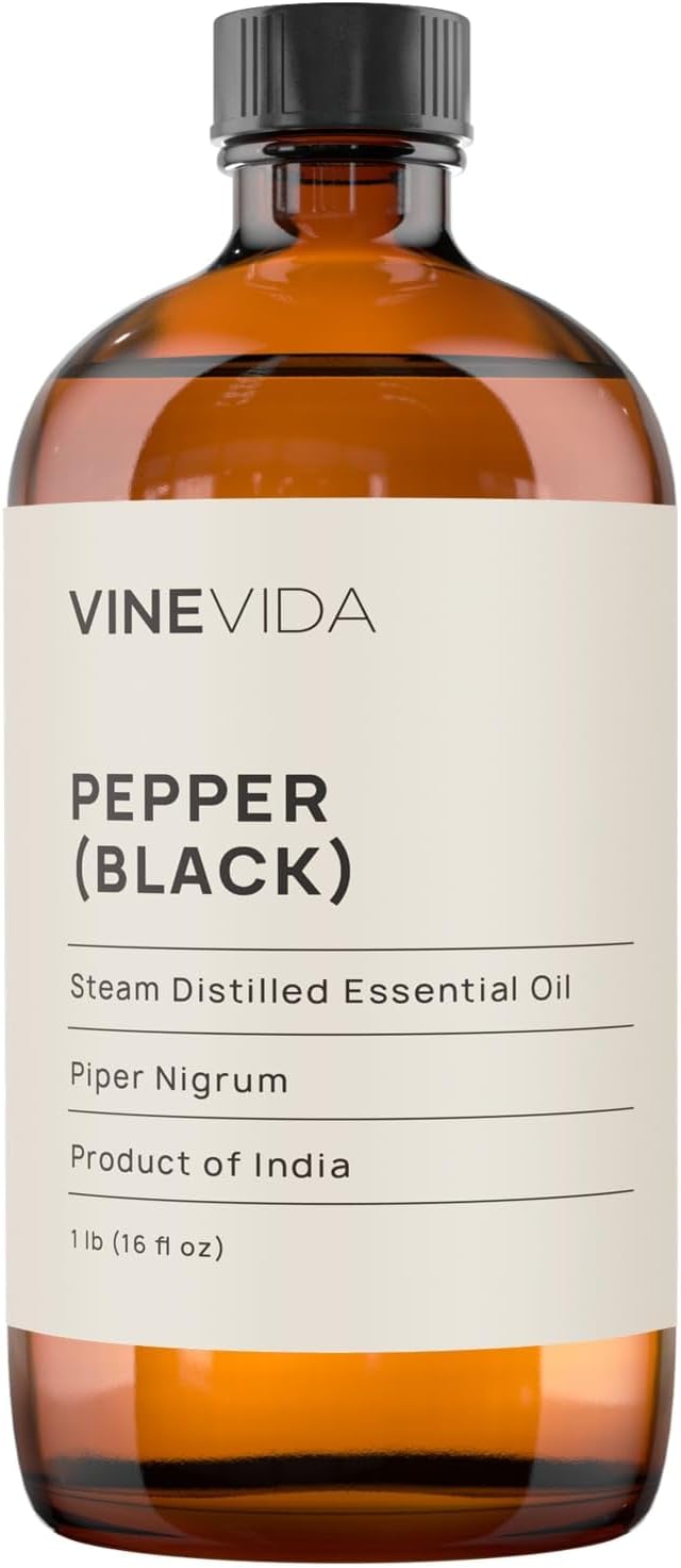 VINEVIDA Black Pepper Essential Oil 16 oz - Undiluted Oil - DIY Candle Scents - Bulk Oil for Soap Making