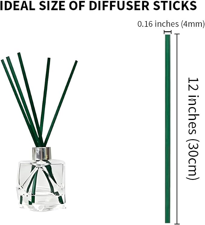 50PCS Dark Green Fiber Reed Diffuser Sticks 12 Inch Long 4mm Diameter Strong Absorption Refill Replacement Reeds for Diffuser Stick Essential Oil Scented Aroma Fragrance Rod for Home Office