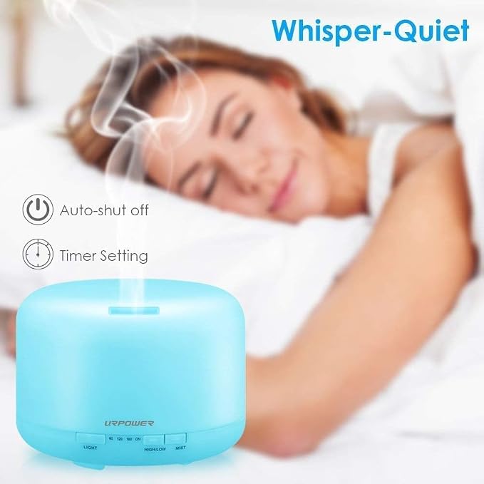 URPOWER 500ML Essential Oil Diffuser Humidifiers Ultrasonic Aromatherapy Diffusers with 4 Timer Settings and Waterless Auto Shut-Off for Home Office Living Room Yoga Remote Control NOT Included
