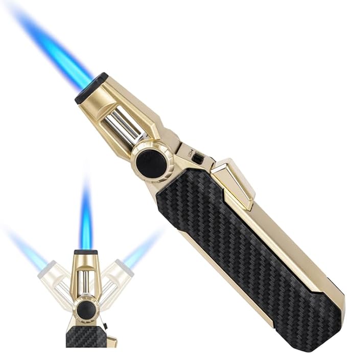 Butane Torch Lighter Kitchen Torch with Safety Lock, Butane Refillable Gas Lighter Cooking Torch - Adjustable Windproof Jet Flame for Camping Baking BBQ Soldering Grill Candle (Gas Not Included)