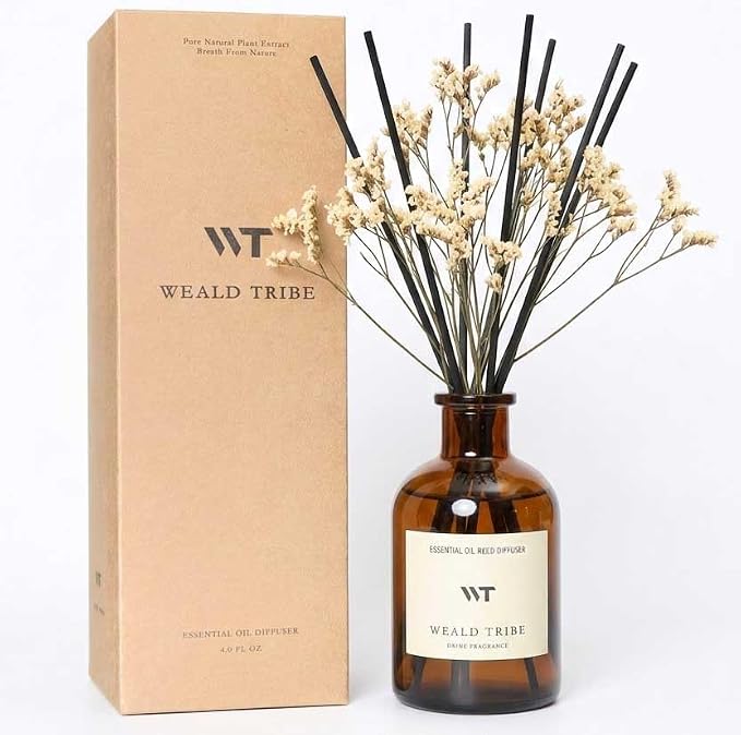 WEALD TRIBE Flower Reed Diffuser Set Lime & Citrus Scent for Bathroom Air Fresheners, Oil Diffuser Sticks | 4.0 fl oz Home Fragrance with Sticks Defusers | House Bedroom Office Shelf Decor