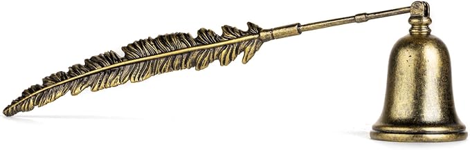 AIM & GGKK Vintage Bronze Feather Candle Snuffer Extinguisher - Long Handle with Bell-Shaped Cap, Decorative Candle Accessory for Smoke-Free Extinguishing