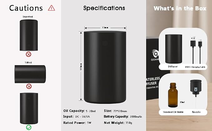 Waterless Essential Oil Diffuser with 50ml Fragrance Oil, Rechargeable Nano Mist Diffuser for Home, Car & Office, 4 Timer Settings, 4 Mist Levels, Up to 600 Sq Ft Coverage