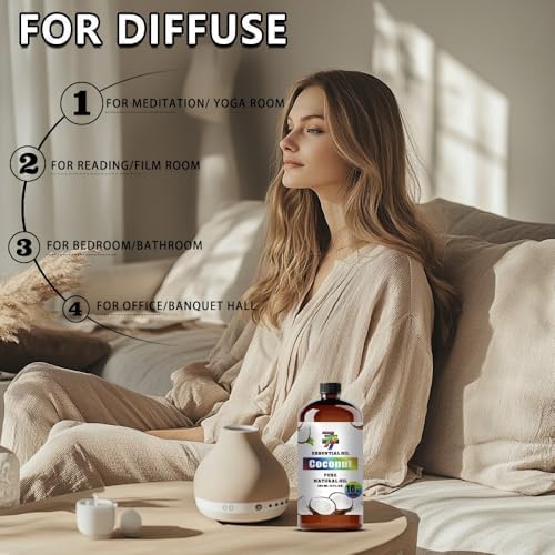 Coconut Essential Oil, Coconut Oils, for Diffuser, DIY Candles, Soap, Humidifier, Home, Bath, Gift, Essential Oil, GV77ZF Coconut Fragrance Oil - 16 fl oz (480 ml)
