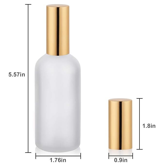 Glass Spray Bottle 3.4oz, Empty Frosted Perfume Atomizer, Fine Mist Spray,Gold Sprayer (2 PACK)