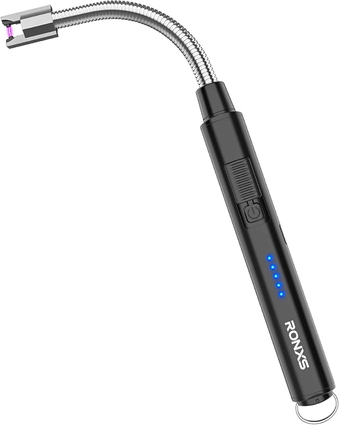 RONXS Electric Lighter, Candle Lighters USB Rechargeable Arc Lighter with Hanging Hook, LED Battery Display Long Lighters for Candle Grill BBQ Home Outdoor