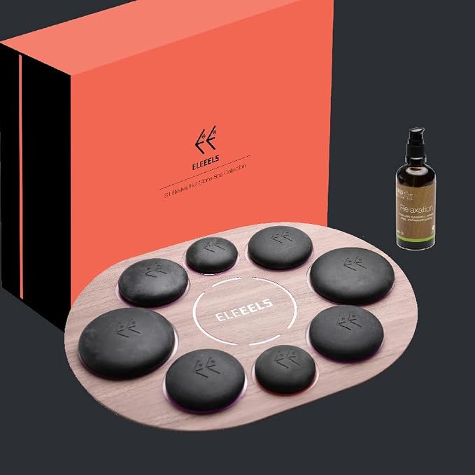 Hot Stone Massage Set with Temperature Control, 8Pcs Basalt Hot Stones Portable Warmer Kit, with Aromatherapy Massage Oil, Home SPA Professional Massage Tool for Muscle Pain Relief, Relaxation