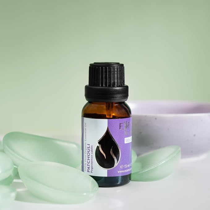 Essences Bulgaria Organic Patchouli Essential Oil 0.51 Fl Oz 15ml Pogostemon cablin - 100% Pure Natural Undiluted Therapeutic Grade for Aromatherapy Diffuser Sauna, DIY Perfume, Soap and Candle Making