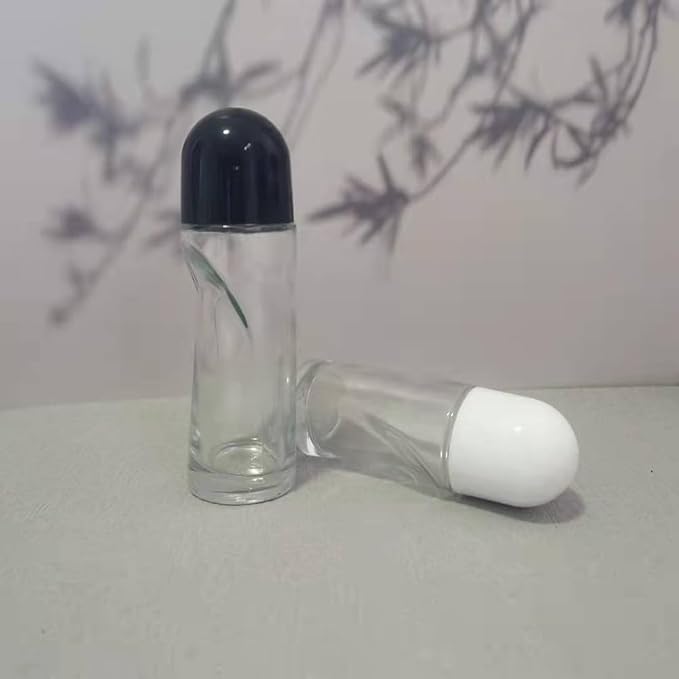 2 Pcs 70ml Clear Glass Oil Roller Bottle Empty Deodorant Bottles Containers Perfume Aromatherapy Roll on Bottles Refillable Cosmetic Aplicator